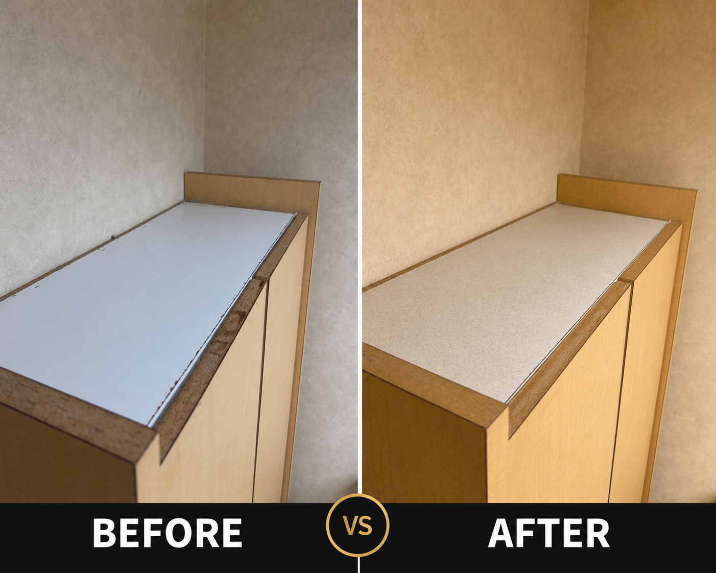 Before and after cabinet & shelf dust removal by ARS Pro Clean in Vancouver
