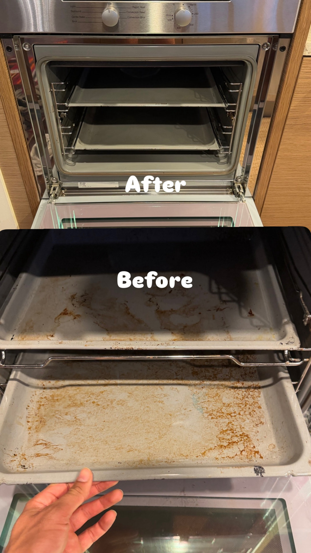 Before and after oven & baking tray deep clean by ARS Pro Clean in North Vancouver