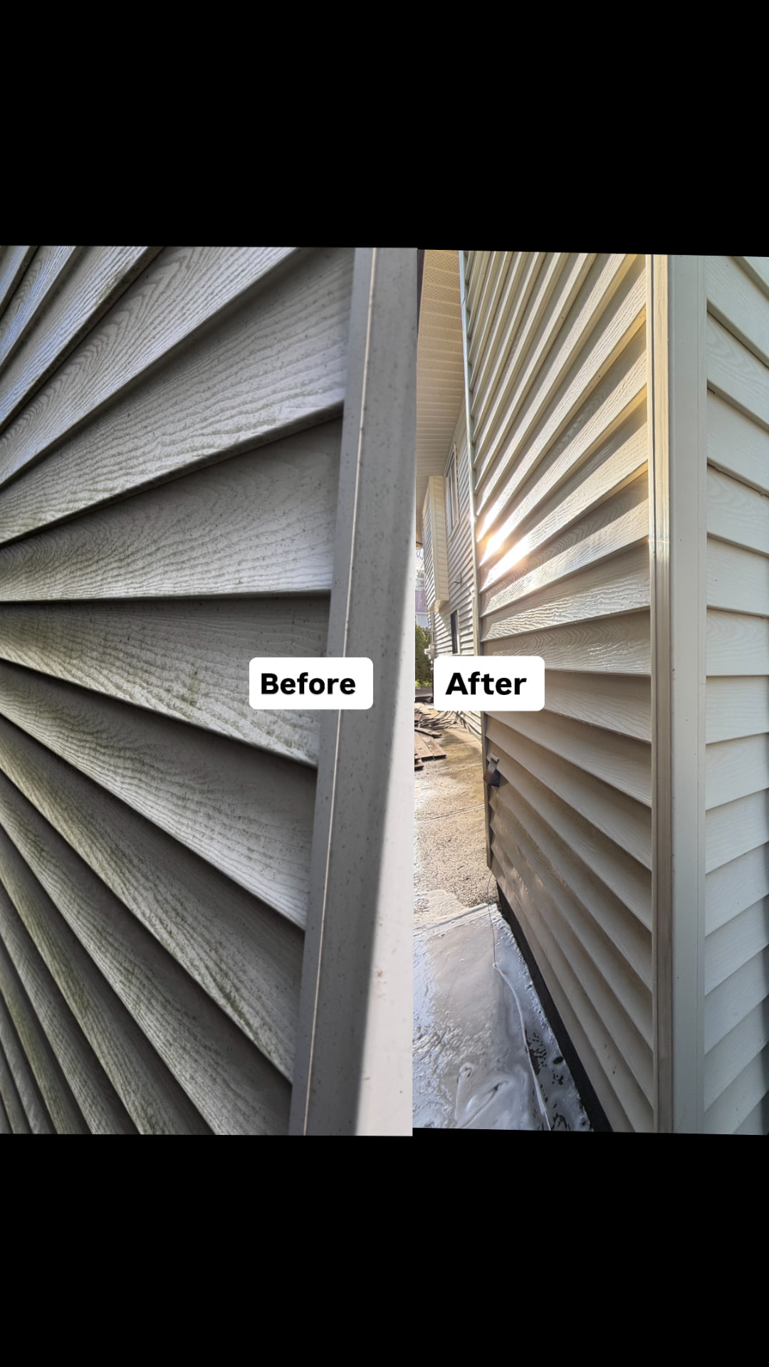 Before and after house siding pressure washing by ARS Pro Clean in Burnaby