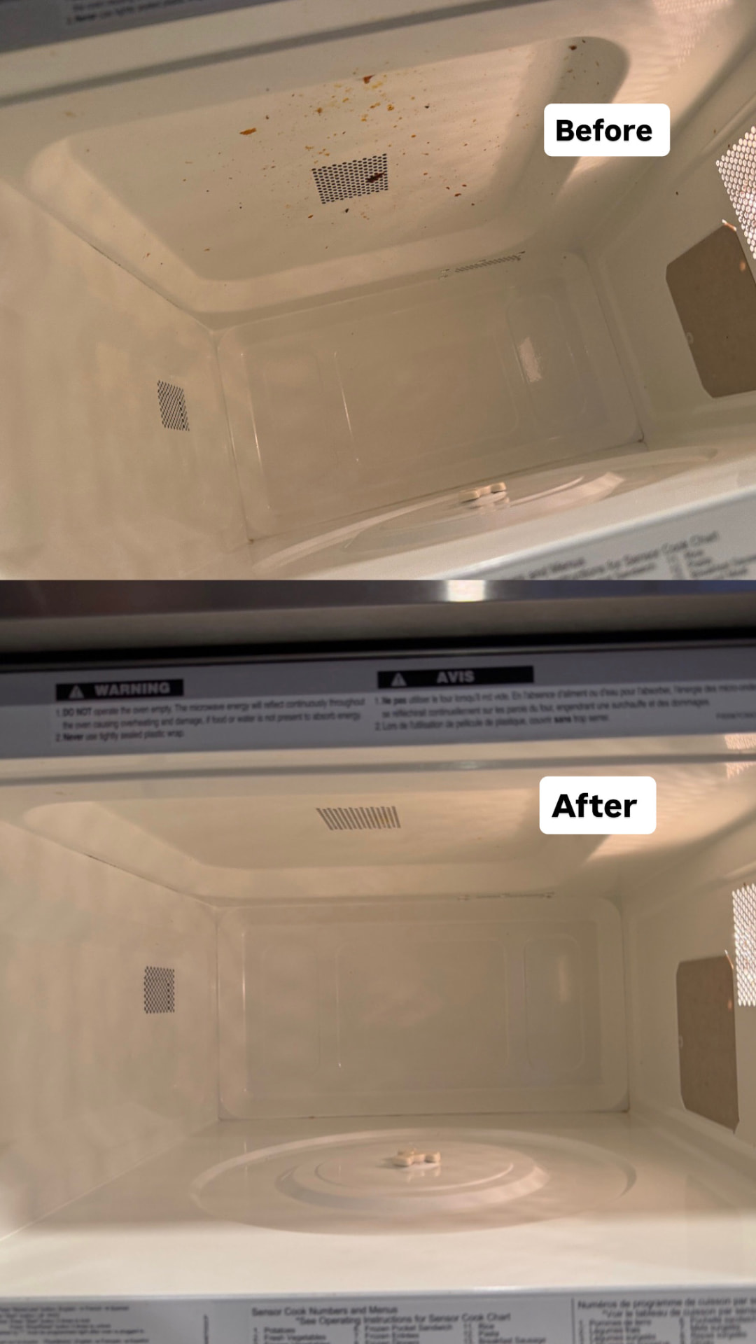 Before and after microwave interior deep clean by ARS Pro Clean in Downtown Vancouver